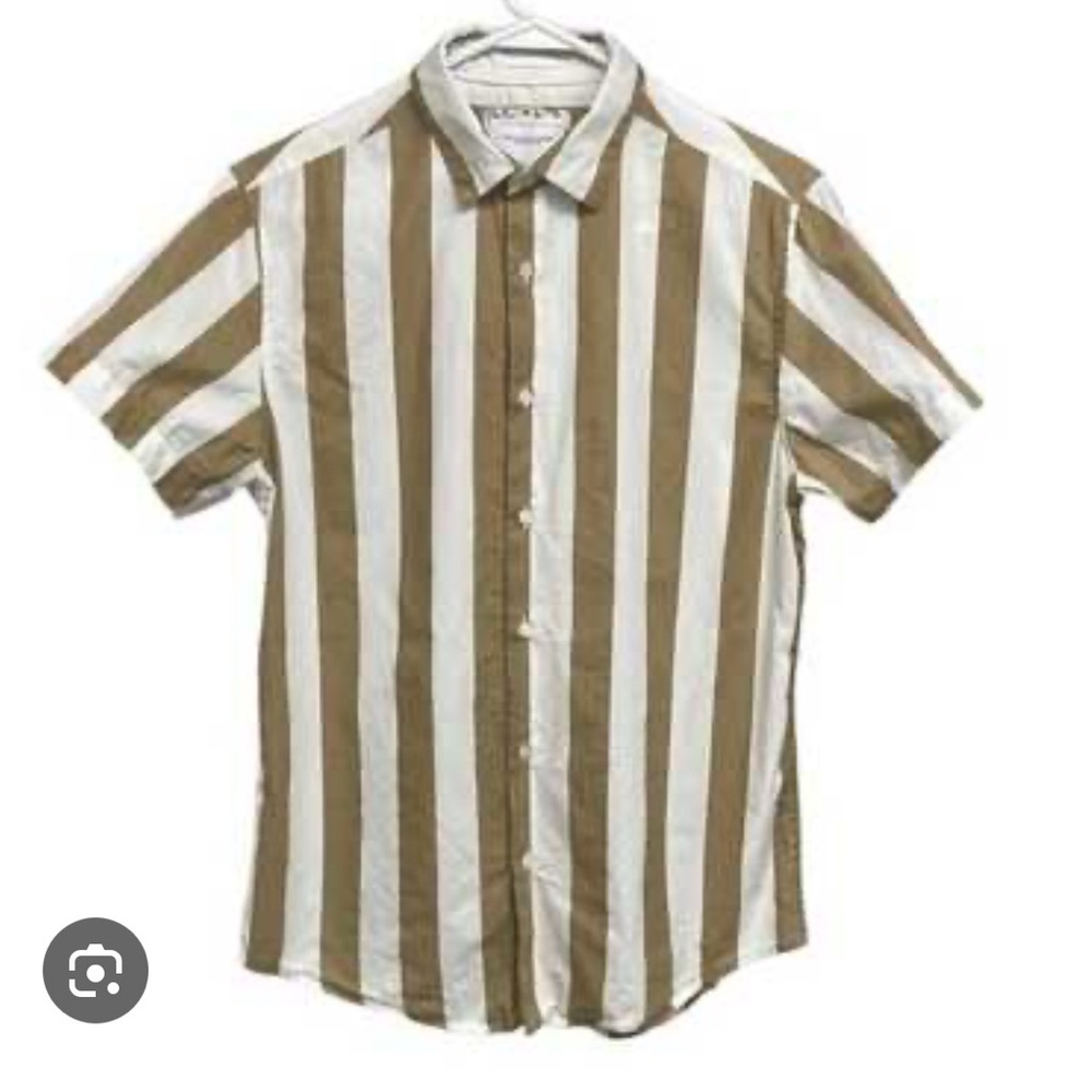 Denim & Flower Brown and White Striped Shirt men’s large cotton - Picture 2 of 10